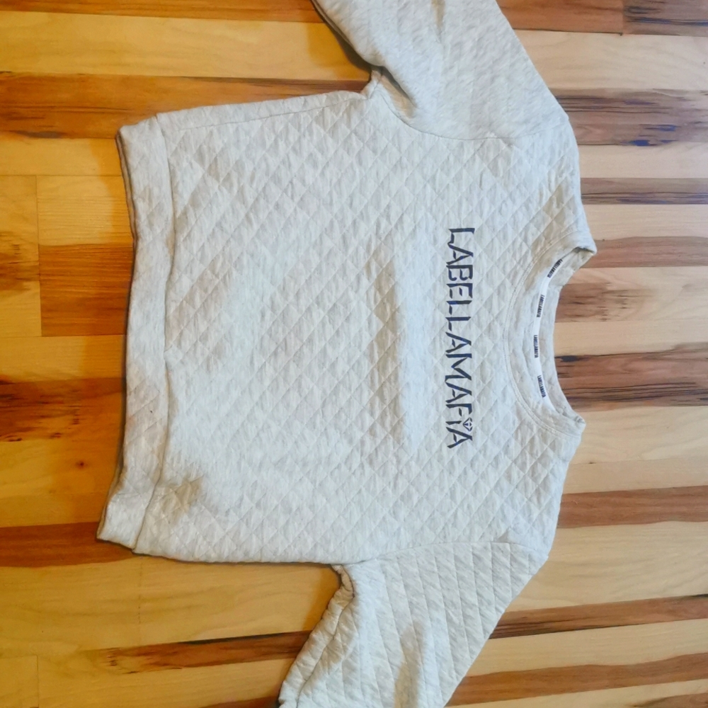 Grey cotton long cropped sweater